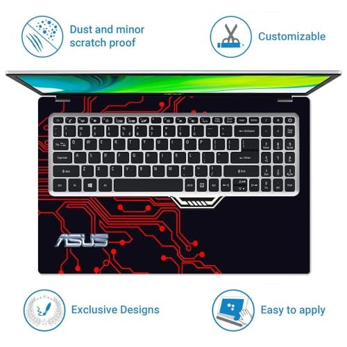 Techfit Full Body Laptop Skin Upto 15.6 inch Sticker Compatible for Dell/HP/Lenovo/Acer/Asus All Laptop Size Upto 14 to 15.6 Inch - ASUS TUF Red Circuit Design - Image 4
