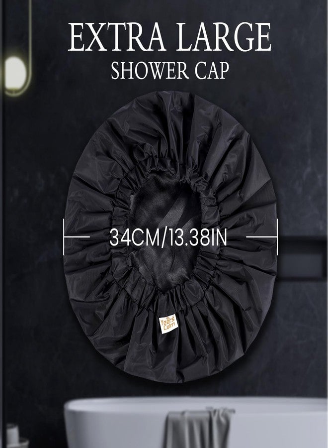 Years calm Shower Cap for Men Waterproof Reusable - Fashion Dual-Layer Design, Adjustable Elastic Band for Long & Curly Hair, XL Bath & Spa Cap for Travel, Satin Lined Shower Cap Black - Image 3