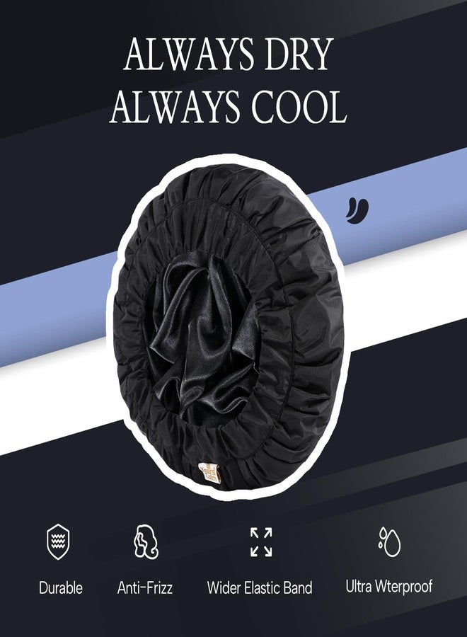 Years calm Shower Cap for Men Waterproof Reusable - Fashion Dual-Layer Design, Adjustable Elastic Band for Long & Curly Hair, XL Bath & Spa Cap for Travel, Satin Lined Shower Cap Black - Image 4
