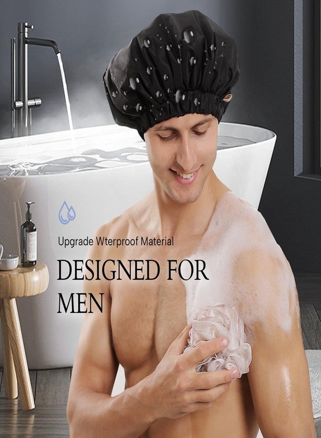 Years calm Shower Cap for Men Waterproof Reusable - Fashion Dual-Layer Design, Adjustable Elastic Band for Long & Curly Hair, XL Bath & Spa Cap for Travel, Satin Lined Shower Cap Black - Image 2
