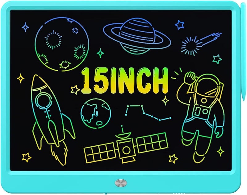 بروفيسي لوحة الكتابة LCD 15 بوصة لوحة رسم بشاشة ملونة، لوحات الكتابة الإلكترونية والرسم للأطفال، ألعاب تعليمية إلكترونية للفتيات من 3 إلى 12 سنة (أزرق) - Image 1