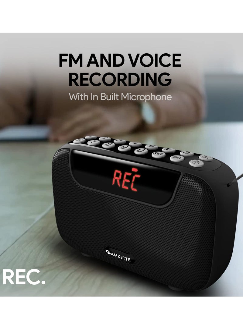 Amkette - Amkette Pocket Blast FM Radio with Bluetooth Speaker with Powerful Sound Voice FM Recording Hidden Antenna more than 7 Hours Playback and Number Pad Black - Image 1