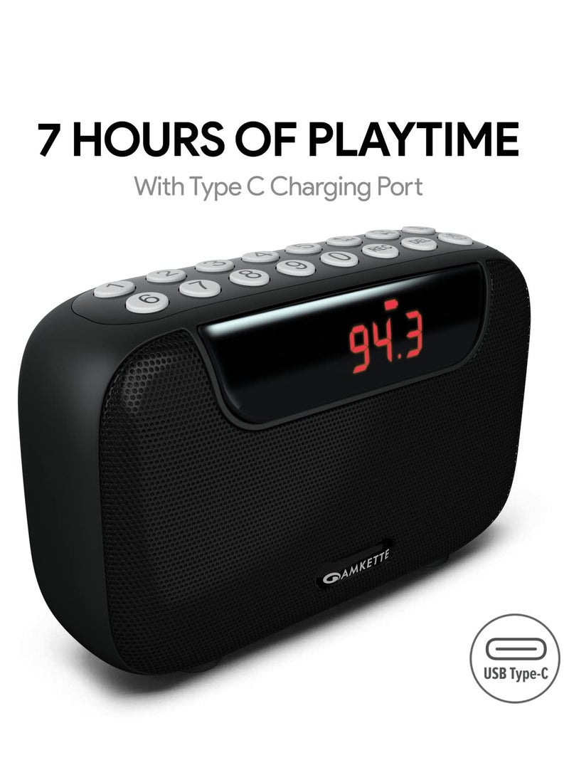 Amkette - Amkette Pocket Blast FM Radio with Bluetooth Speaker with Powerful Sound Voice FM Recording Hidden Antenna more than 7 Hours Playback and Number Pad Black - Image 1