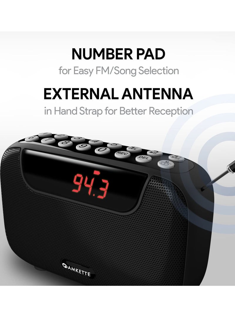 Amkette - Amkette Pocket Blast FM Radio with Bluetooth Speaker with Powerful Sound Voice FM Recording Hidden Antenna more than 7 Hours Playback and Number Pad Black - Image 1