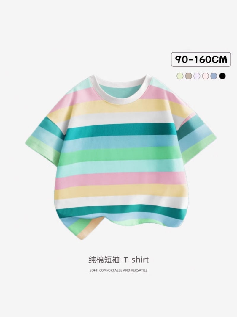 Boys Short-Sleeved T-Shirt Summer Loose Casual Striped Top Children'S Summer Thin T-Shirt For Boys - Image 2