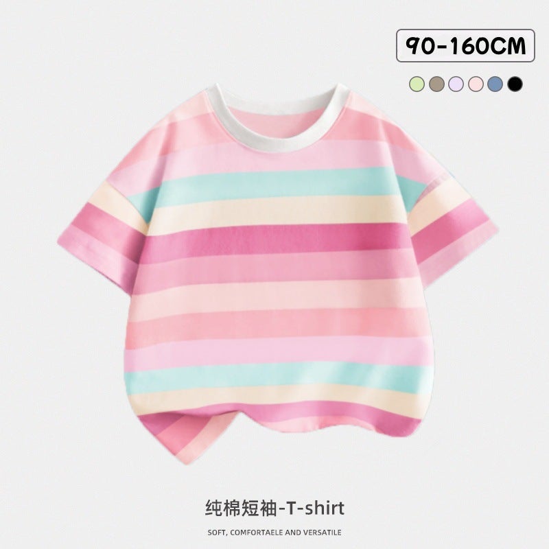 Boys Short-Sleeved T-Shirt Summer Loose Casual Striped Top Children'S Summer Thin T-Shirt For Boys - Image 1