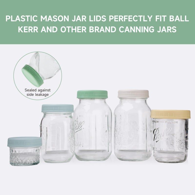 WeiShi 8 Pack Regular Mouth Plastic Mason Jar Lids for Ball, Kerr and More, 70mm Colored Canning Tops with Silicone Rings, Food Grade & Leak-proof - Image 2