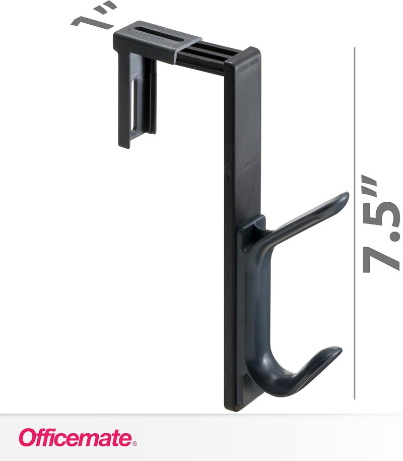 Officemate Adjustable Double Coat Hooks for Cubicle Panels, Charcoal - Image 2
