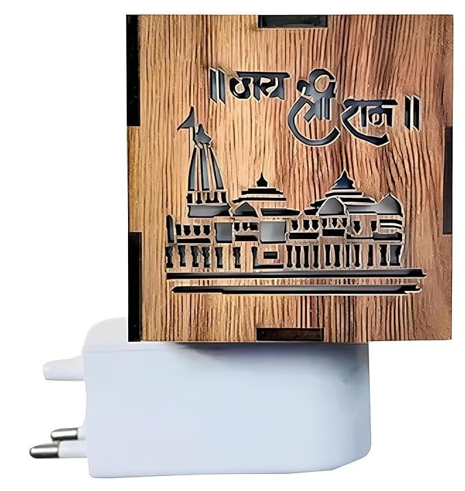 G Gojeeva GOJEEVA Premium and Traditional Wooden 3in1 Ayodhya Ram Mandir Electric Home Fragnance Lamp with Night Lamp Shri Ram Incense Holder Oil Burner Fragnance Lamp Office Temple Rectangular Style_4 