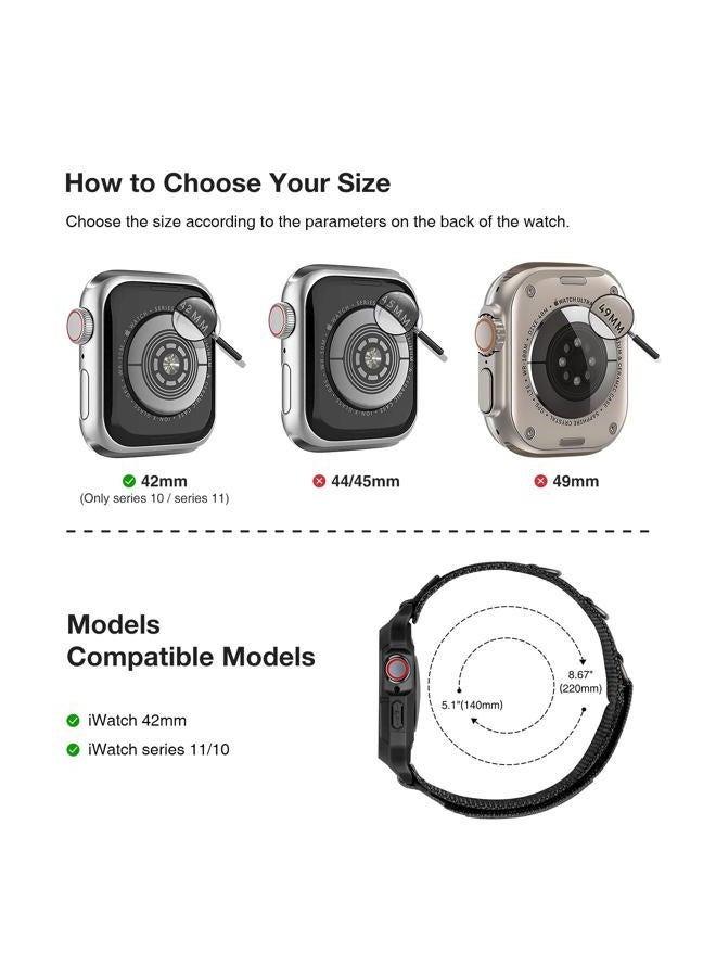 SUNFWR Bands Compatible with Apple Watch 46mm Series 11/10 with Case,Rugged Nylon Sport Apple Watch Strap with Protective Cover for iwatch for Men (Black-BlackTags) - Image 2