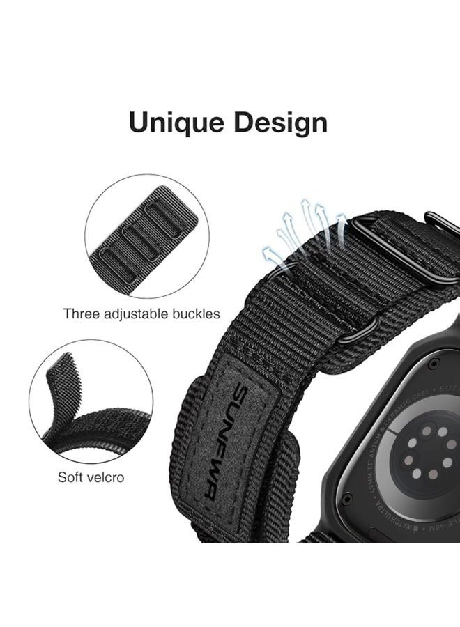 SUNFWR Bands Compatible with Apple Watch 46mm Series 11/10 with Case,Rugged Nylon Sport Apple Watch Strap with Protective Cover for iwatch for Men (Black-BlackTags) - Image 3