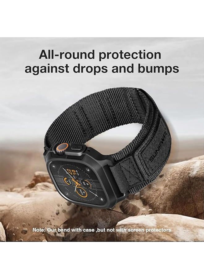 SUNFWR Bands Compatible with Apple Watch 46mm Series 11/10 with Case,Rugged Nylon Sport Apple Watch Strap with Protective Cover for iwatch for Men (Black-BlackTags) - Image 5
