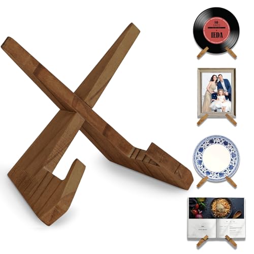 KINYFY Wooden Vinyl Record Stand, Wood Plate Holder Display Stand, Wooden Picture Frame Holder for Displaying Plates, Photos, Cookbooks, Vinyl Records - Image 1