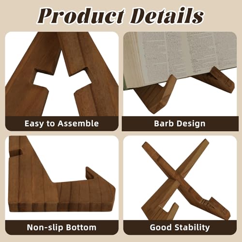 KINYFY Wooden Vinyl Record Stand, Wood Plate Holder Display Stand, Wooden Picture Frame Holder for Displaying Plates, Photos, Cookbooks, Vinyl Records - Image 5