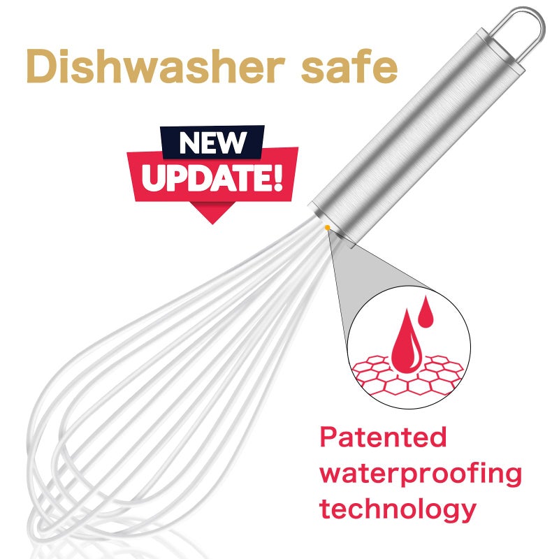 OYV White Silicone Whisk, Professional Whisks For Cooking Non-Scratch, Stainless Steel & Silicone Wisk, Plastic Rubber Whisk Tool For Nonstick Cookware Pans, BPA free, Silicon Wisks Set of 3 - Image 2