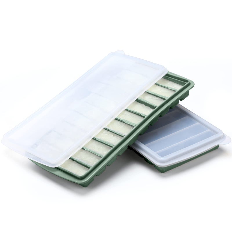 Eaasty 2 Pieces Breastmilk Storage Container Baby Food Milk Silicone Freezer Trays with Lid Breastmilk Freezer Tray Organizer Ice Trays Silicone Storage Bag Tray 101 oz BarsGreen