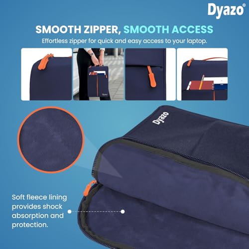 Dyazo 14-14.1 Inch Laptop Sleeve with Handle | Slim Shockproof & Water Resistant Carry Case with Front Accessories Pocket | Compatible for MacBook, Lenovo, HP, Dell, Acer, ASUS & More (Blue & Orange) - Image 5