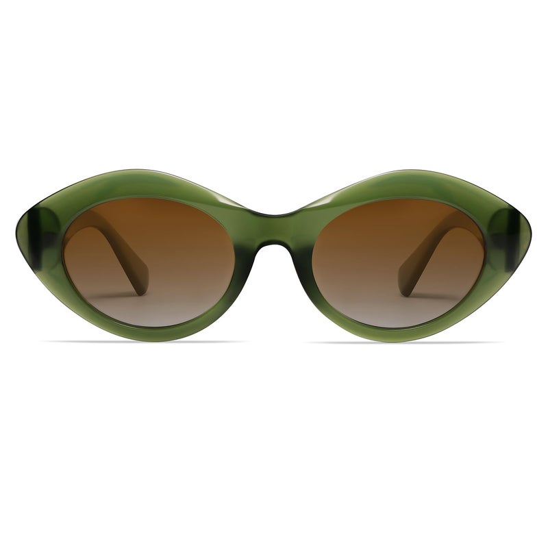 VANLINKER Polarized Trendy Thick Oval Round Sunglasses for Women Retro Shades VL9825, Green - Image 2