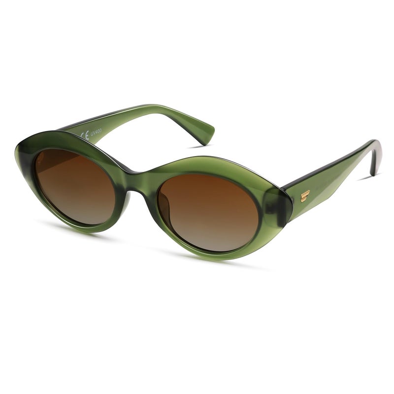 VANLINKER Polarized Trendy Thick Oval Round Sunglasses for Women Retro Shades VL9825, Green - Image 1