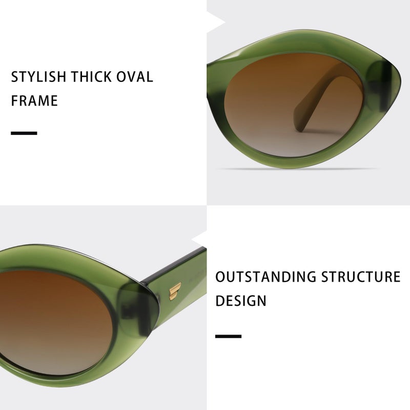 VANLINKER Polarized Trendy Thick Oval Round Sunglasses for Women Retro Shades VL9825, Green - Image 4