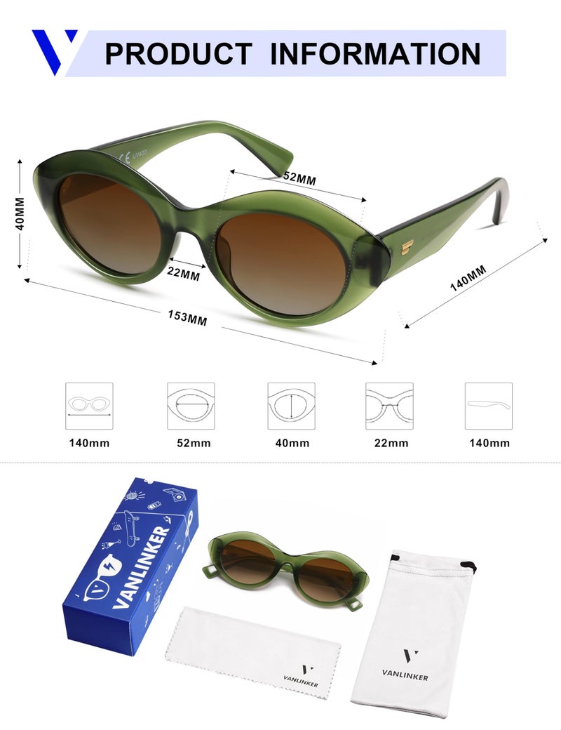 VANLINKER Polarized Trendy Thick Oval Round Sunglasses for Women Retro Shades VL9825, Green - Image 5
