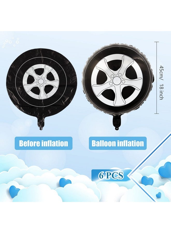 Lewtemi Lewtemi 6 Pcs Wheel Tire Balloons 18 Inch Race Car Balloons Race Car Party Decorations Foil Large Birthday Party Supplies Decorations Black White  - Image 2