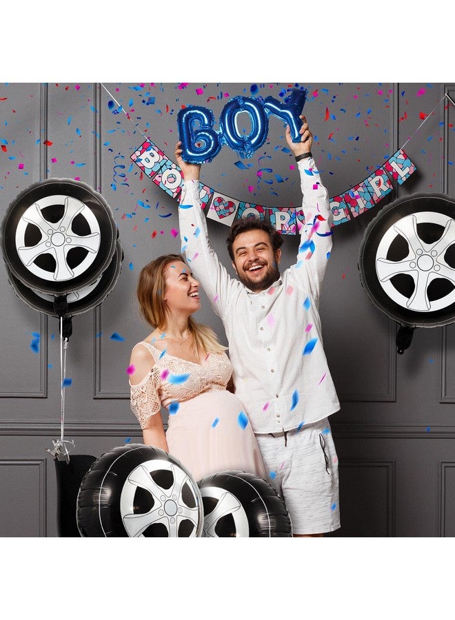 Lewtemi Lewtemi 6 Pcs Wheel Tire Balloons 18 Inch Race Car Balloons Race Car Party Decorations Foil Large Birthday Party Supplies Decorations Black White  - Image 4
