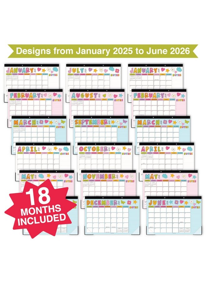 Hadley Designs - Desk Calendar 2025 - 18-Month Doodle Large Desk Calendar 2025-2026 For Home, School, And Office, 2025 Desk Calendar With Spacious Layout, Ideal Monthly Desk Calendar 2025 For Planning And Organizing - Image 1