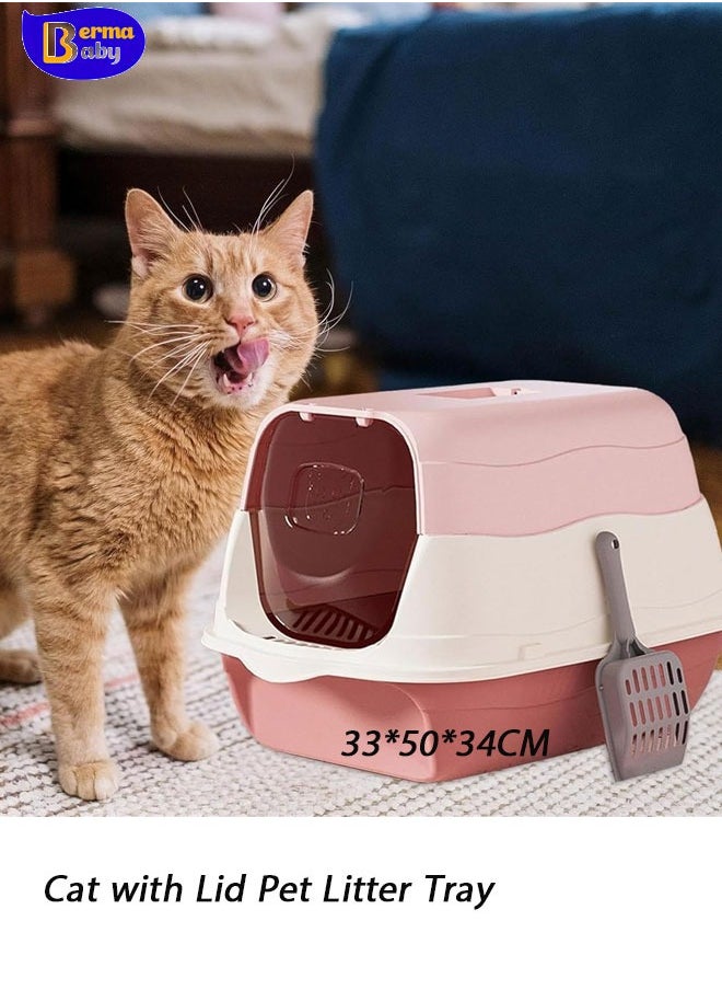 Berma Baby - Large Detachable Cat Litter Box,Fully Enclosed Cat Potty Tray with Lid Top Entry Toilet Anti-Splashing Cat Supplies with Plastic Scoop & Deodorizing Bag Easy Clean No Smell Kitty (Pink) - Image 1