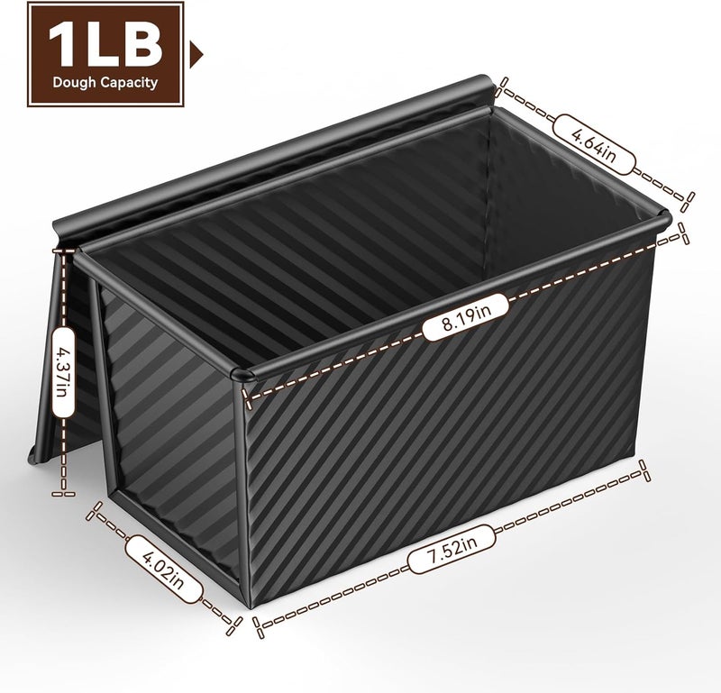 Winproper 8*4 Inch Pullman Loaf Pan with Lid, 1Lb Dough Capacity Bread Loaf Pans, Non-stick Coating, Carbon Steel Bread Mold, Bread Container, Toast Mold for Home Bakeware, Sandwich & Toast Oven Baking, Black - Image 2
