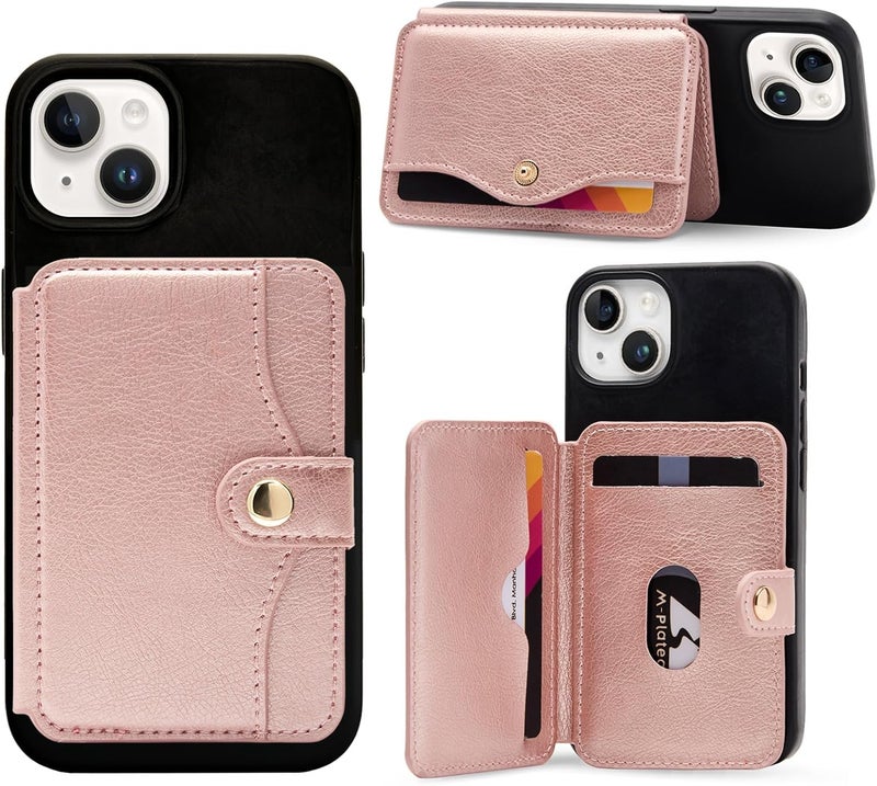 M-Plateau Slim Leather Wallet Phone Case, Adhesive Card Holder Compatible with Most Smartphones (Pink) - Image 1