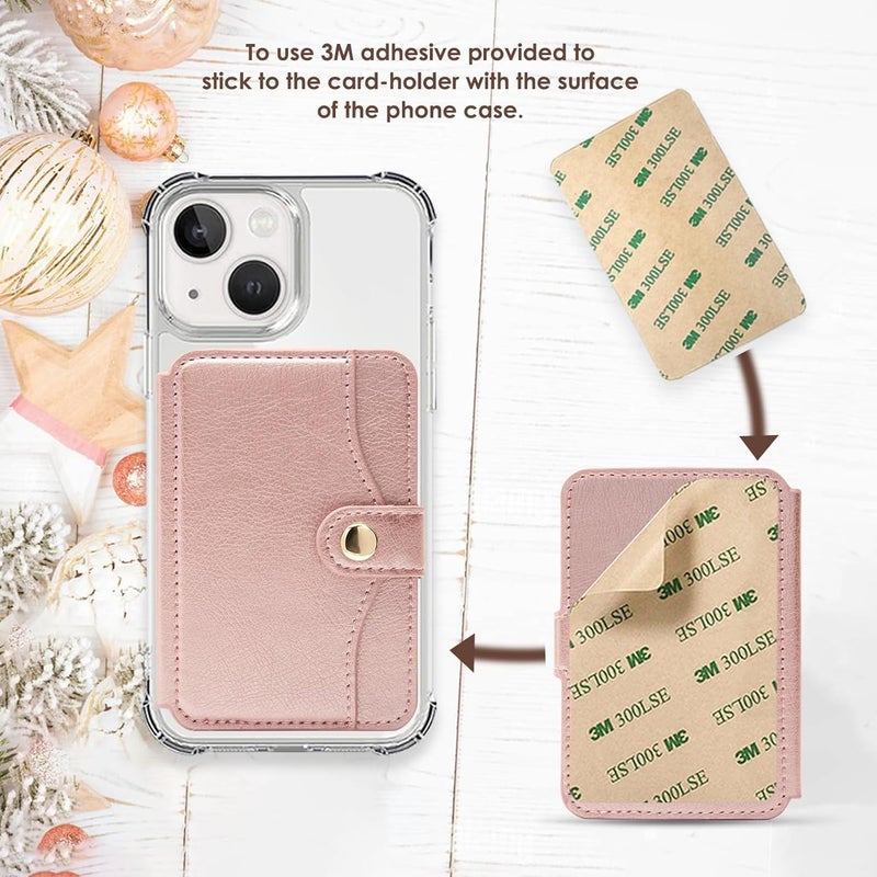 M-Plateau Slim Leather Wallet Phone Case, Adhesive Card Holder Compatible with Most Smartphones (Pink) - Image 3