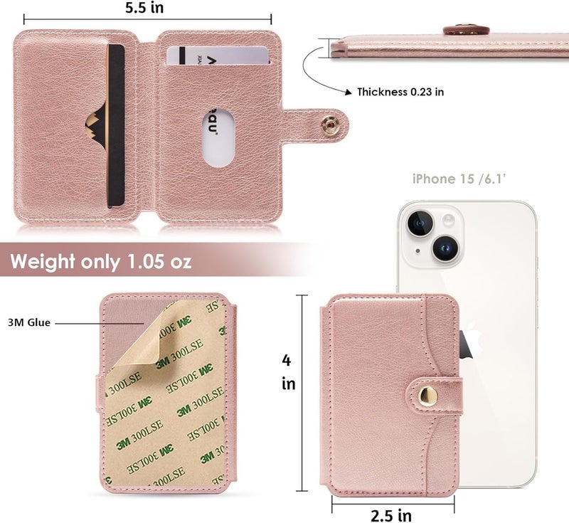M-Plateau Slim Leather Wallet Phone Case, Adhesive Card Holder Compatible with Most Smartphones (Pink) - Image 2