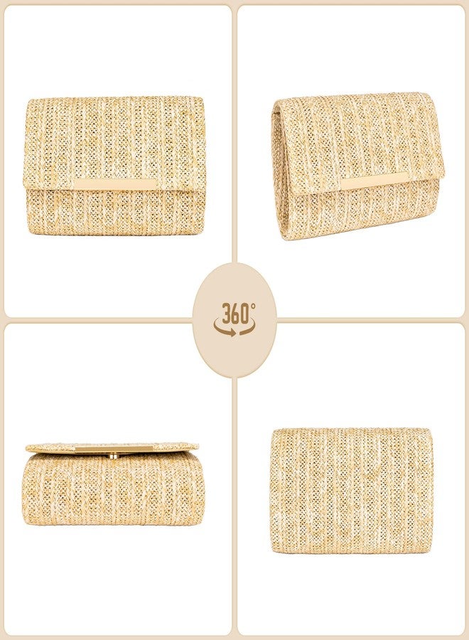Larcenciel Straw Clutch Purse for Women, Summer Woven Beach Evening Bags w/Chain, Boho Envelope Party Bags, Fashion Crossbody Shoulder Handbags for Wedding Prom Cocktail Night Vacation,8.7x2.2x5.2inch - Image 5