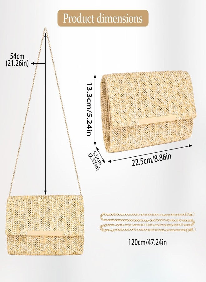 Larcenciel Straw Clutch Purse for Women, Summer Woven Beach Evening Bags w/Chain, Boho Envelope Party Bags, Fashion Crossbody Shoulder Handbags for Wedding Prom Cocktail Night Vacation,8.7x2.2x5.2inch - Image 4