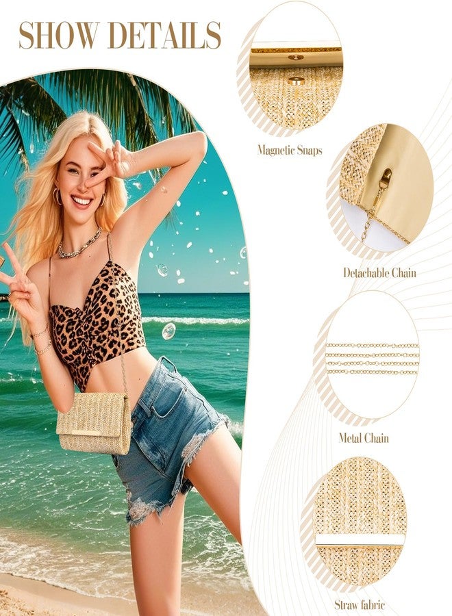 Larcenciel Straw Clutch Purse for Women, Summer Woven Beach Evening Bags w/Chain, Boho Envelope Party Bags, Fashion Crossbody Shoulder Handbags for Wedding Prom Cocktail Night Vacation,8.7x2.2x5.2inch - Image 3