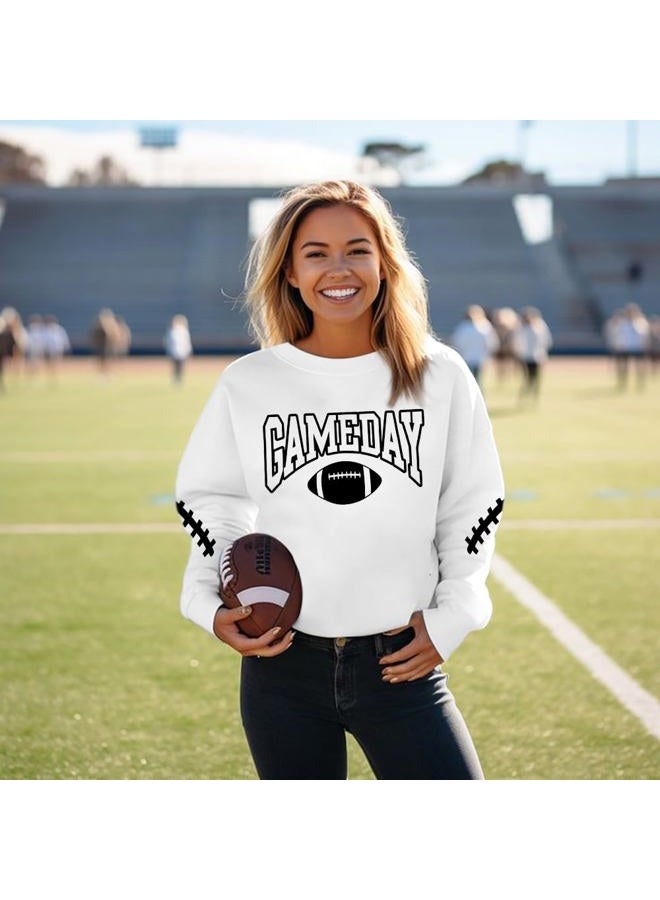 FAYALEQ Game Day Sweatshirts Women Football Sweatshirt Football Rugby Pullovers Casual Game Day Fan Pullover Top, White, S - Image 3