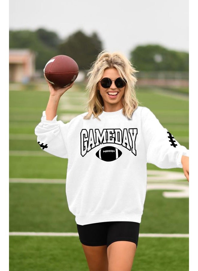 FAYALEQ Game Day Sweatshirts Women Football Sweatshirt Football Rugby Pullovers Casual Game Day Fan Pullover Top, White, S - Image 4