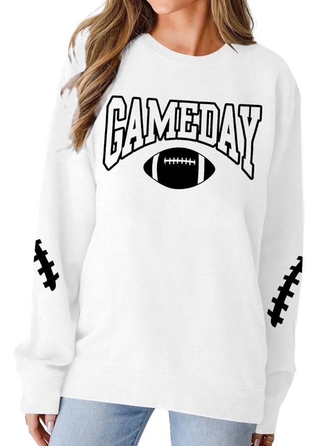 FAYALEQ Game Day Sweatshirts Women Football Sweatshirt Football Rugby Pullovers Casual Game Day Fan Pullover Top, White, S - Image 2