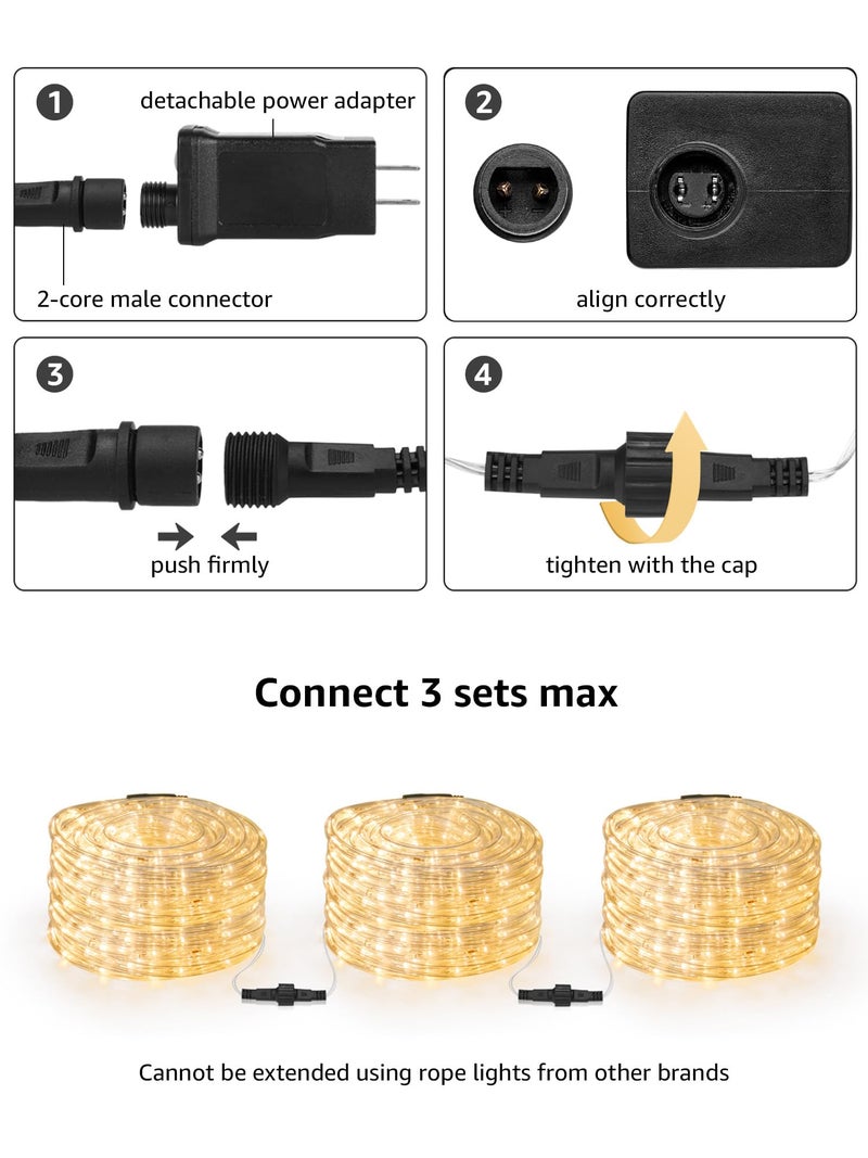 Lighting EVER LE 33ft 240 LED Rope Lights Outdoor 24 Volts, 3/8 inch Clear Tube, Upgraded 2700K Warm White, Connectable (Up to 3 Sets), Not Dimmable, Waterproof String Lights for Patio Deck Railing Stair Landscape - Image 3