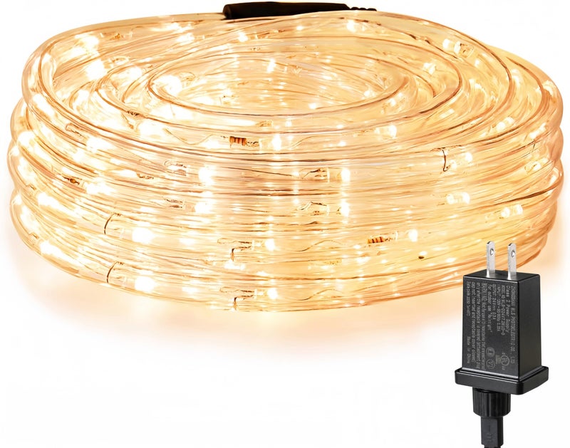 Lighting EVER LE 33ft 240 LED Rope Lights Outdoor 24 Volts, 3/8 inch Clear Tube, Upgraded 2700K Warm White, Connectable (Up to 3 Sets), Not Dimmable, Waterproof String Lights for Patio Deck Railing Stair Landscape - Image 1