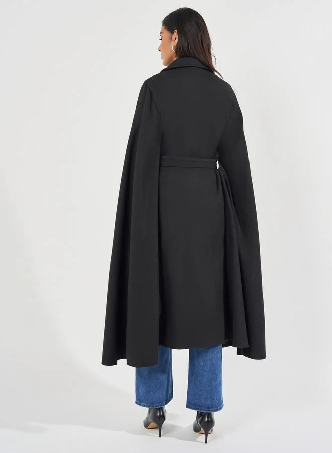 Styli Regular Fit Midi Wool Like Coat with Cape Sleeves