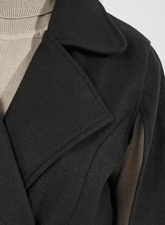 Styli Regular Fit Midi Wool Like Coat with Cape Sleeves