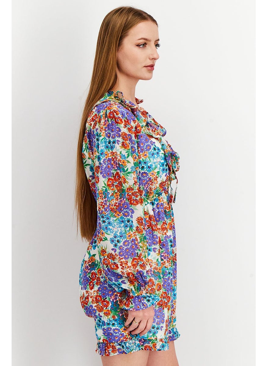 Influence Women Floral Print Ruffle Detail Playsuit, Purple  - Image 4