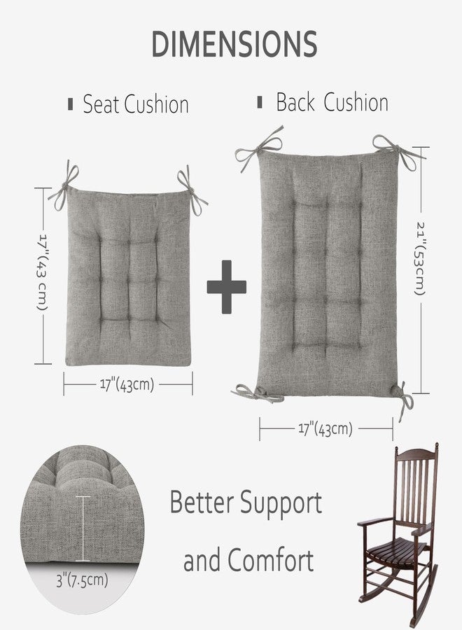 ELFJOY Rocking Chair Cushion Large Rocking Chair Pads with Ties Premium Linen High Back and Seat Cushion 2 Piece Set Linen Grey - Image 2