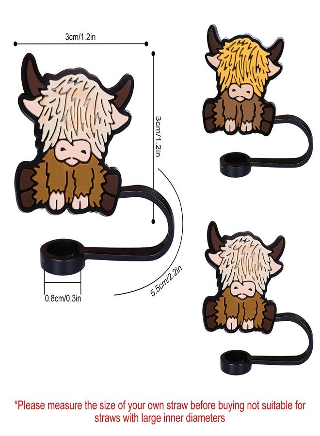 وولاين مجموعة أغطية ماصة سيليكون قابلة لإعادة الاستخدام من والين، 6 قطع، بتصميم بقرة هايلاند، مناسبة لأكواب عيد الميلاد، مقاس 8 مم، بتصميم بقرة كرتونية، مناسبة لماصات الشرب مقاس 0.3 بوصة، إكسسوارات أكواب، هدايا حفلات الأطفال - Image 2