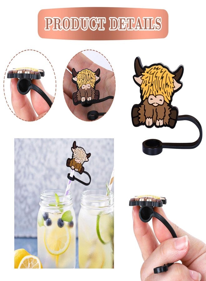 وولاين مجموعة أغطية ماصة سيليكون قابلة لإعادة الاستخدام من والين، 6 قطع، بتصميم بقرة هايلاند، مناسبة لأكواب عيد الميلاد، مقاس 8 مم، بتصميم بقرة كرتونية، مناسبة لماصات الشرب مقاس 0.3 بوصة، إكسسوارات أكواب، هدايا حفلات الأطفال - Image 3