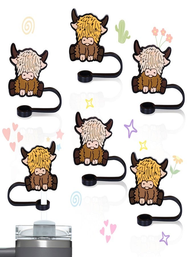 وولاين مجموعة أغطية ماصة سيليكون قابلة لإعادة الاستخدام من والين، 6 قطع، بتصميم بقرة هايلاند، مناسبة لأكواب عيد الميلاد، مقاس 8 مم، بتصميم بقرة كرتونية، مناسبة لماصات الشرب مقاس 0.3 بوصة، إكسسوارات أكواب، هدايا حفلات الأطفال - Image 1