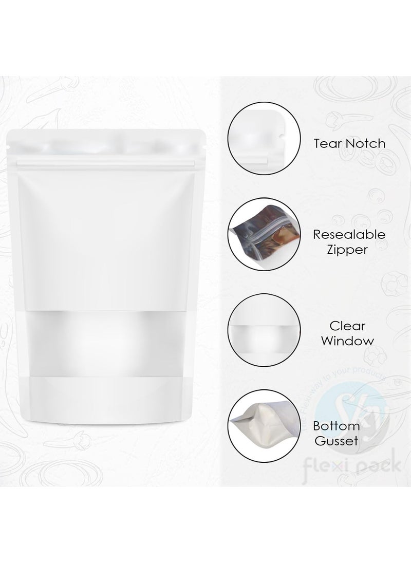 SKY FLEXI PACK SKY FLEXI PACK Ziplock Matte Finish Polyester Pouch 13 x 215cm White Pack of 25 Airtight Reusable Waterproof Stand Up MultiPurpose Storage Bags with Transparent Window Capacity 200gm  - Image 3