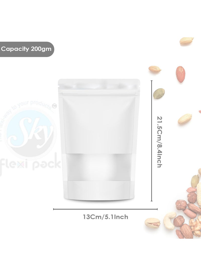 SKY FLEXI PACK SKY FLEXI PACK Ziplock Matte Finish Polyester Pouch 13 x 215cm White Pack of 25 Airtight Reusable Waterproof Stand Up MultiPurpose Storage Bags with Transparent Window Capacity 200gm  - Image 2